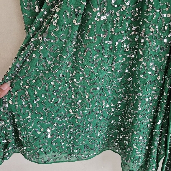 Alice + Olivia Green Sequin Beaded Long Sleeve Mini Dress - Picture 6 of 14